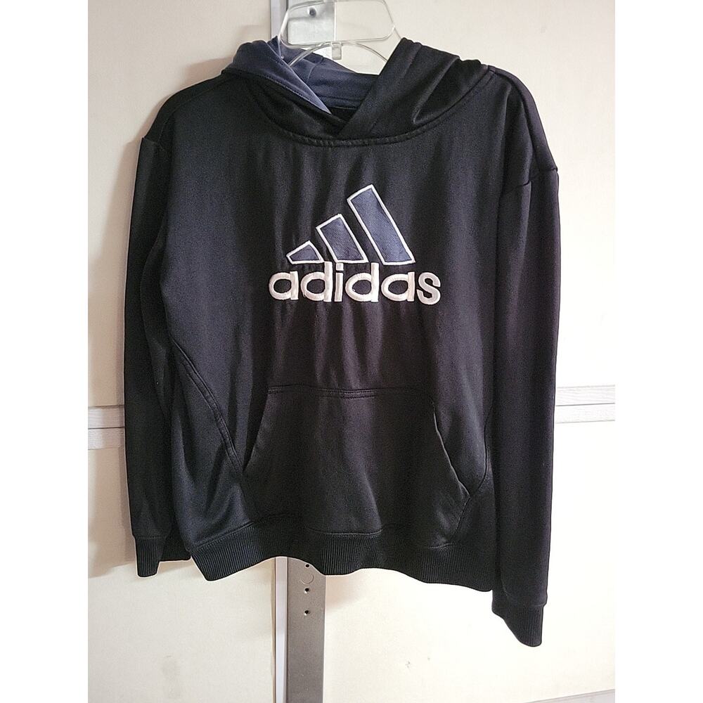 Boys Large Adidas hooded Sweatshirt Hoodie Black